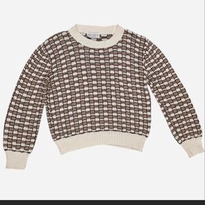 Vintage Laurie Stacey Knits Cream & Brown Textured Sweater
